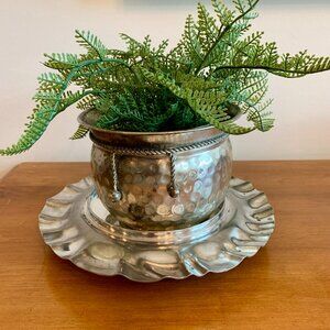 Beautiful Vintage Silver Plate Planter with Fluted Silver Plate Footed Tray